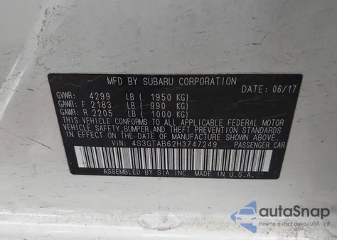 2017 Subaru Impreza 2.0I Premium из США, поврежденный, VIN 4S3GTAB62H3747249